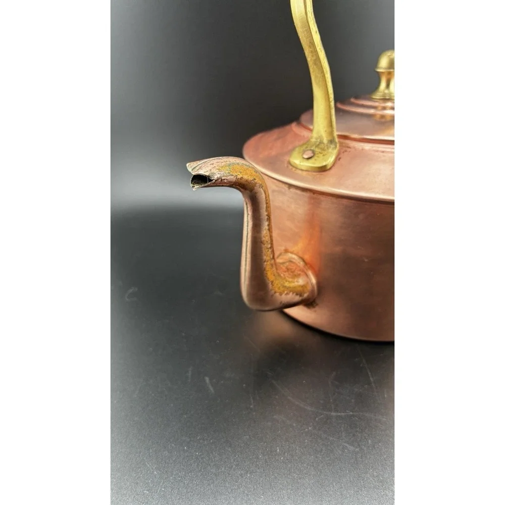 Vintage Pure Copper And Brass Handle Tea Kettle